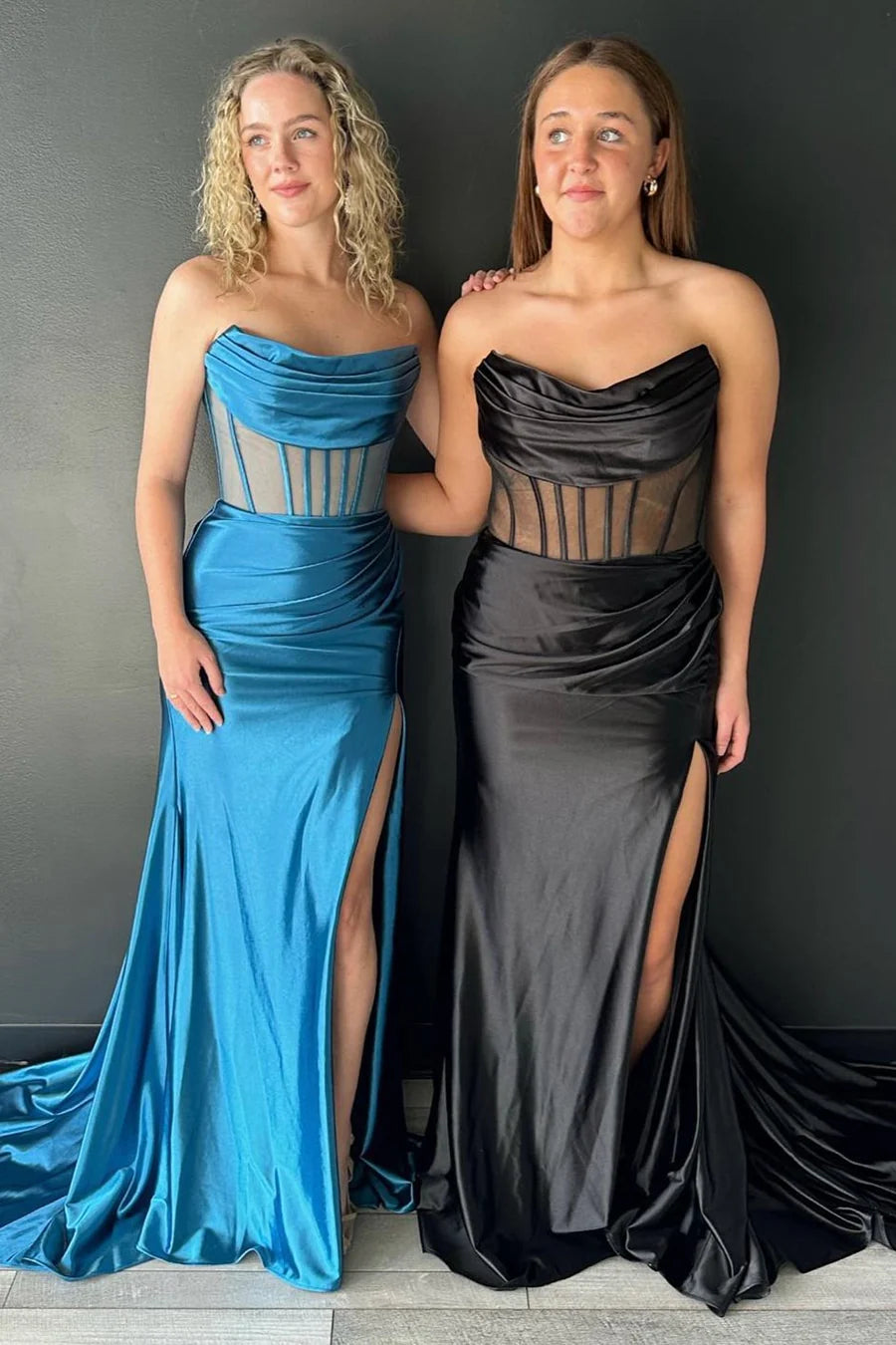 Strapless Sheer Bodice Mermaid Long Formal Dress