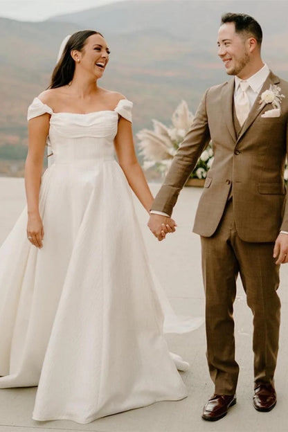 Off-the-Shoulder Cap Sleeves Layers Wedding Dress