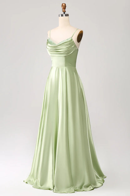 A-Line Cowl Neck Spaghetti Straps Maxi Dress With Sequins