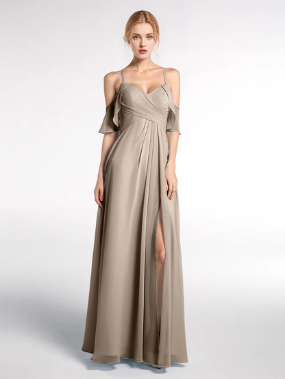 OKBBN slim shoulder strap high waisted ruffled hem slim fit bridesmaid dress