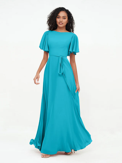OKBBN elegant flowing sleeve chiffon bridesmaid dress
