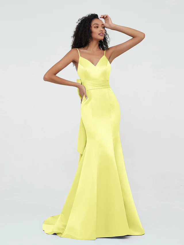 OKBBN thin shoulder strap satin mermaid bridesmaid dress