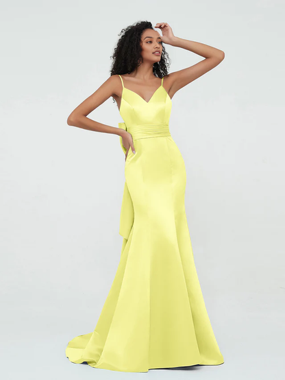 OKBBN thin shoulder strap satin mermaid bridesmaid dress