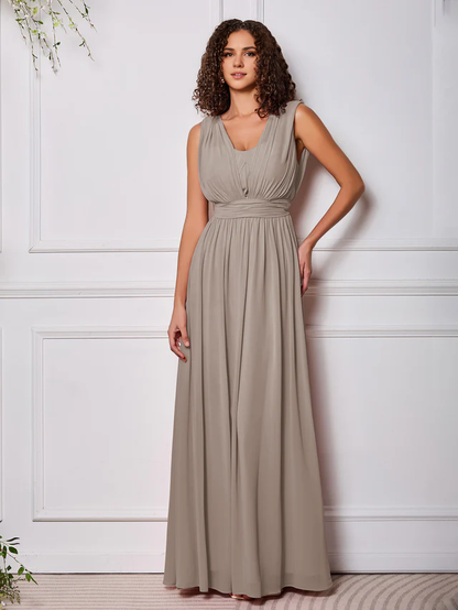 OKBBN elegant chiffon sleeveless backless bridesmaid dress