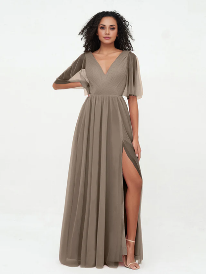 OKBBN A-line V-neck chiffon bridesmaid dress