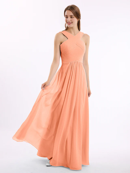 OKBBN Cross Shoulder Chiffon High Waist Bridesmaid Dress