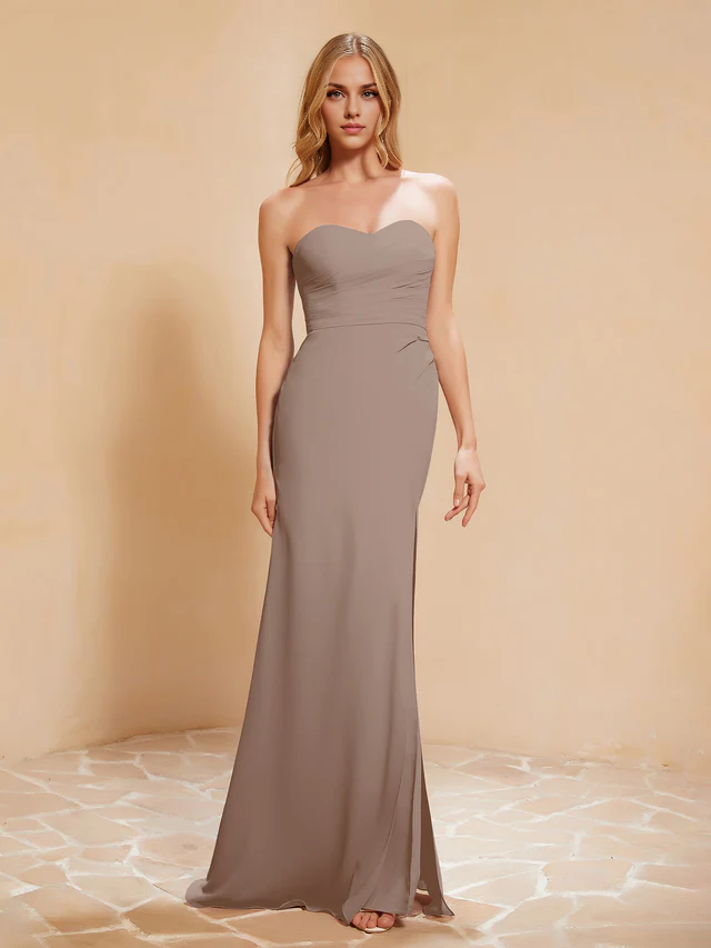 OKBBN Sweetheart Slimming Chiffon Split Bridesmaid Dress