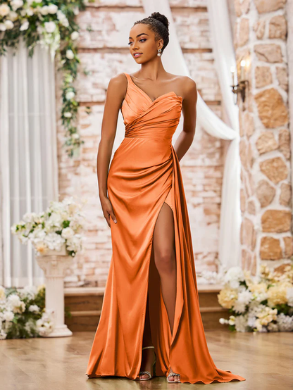 OKBBN one shoulder sweetheart high slit sexy bridesmaid dress