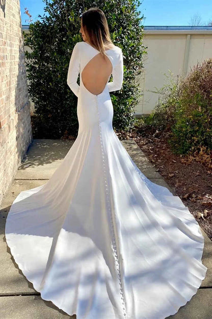 V-Neck Backless Mermaid Wedding Dress