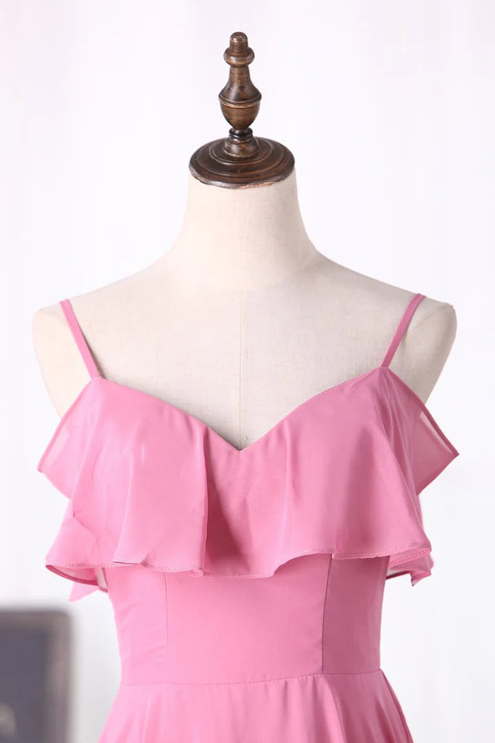 Spaghetti Straps Ruffled Long Bridesmaid Dress