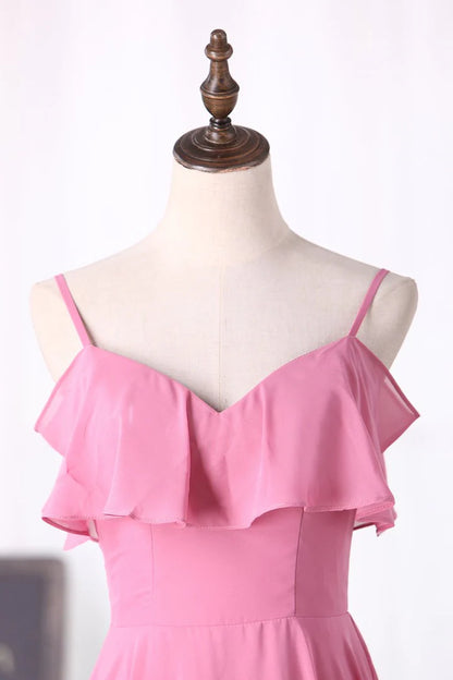 Spaghetti Straps Ruffled Long Bridesmaid Dress