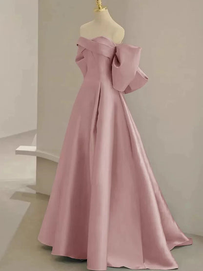 A-Line Sweetheart Neck Satin Pink Long Prom Dress Pink Long Formal Dress