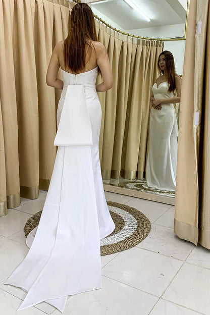 Strapless High-Waisted Long Wedding Dress with Attached Train