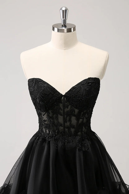 Black A Line Sweetheart Corset Beaded Homecoming Dress