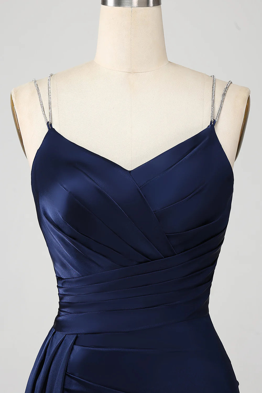 Mermaid Spaghetti Straps Pleated Sequin Maxi Dress With Slit