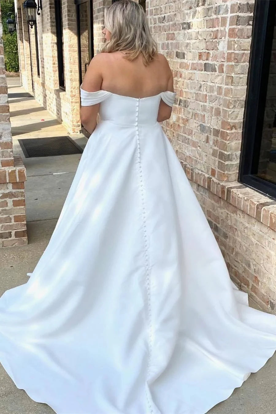 Off-the-Shoulder A-Line Long Wedding Dress