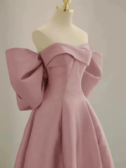A-Line Sweetheart Neck Satin Pink Long Prom Dress Pink Long Formal Dress