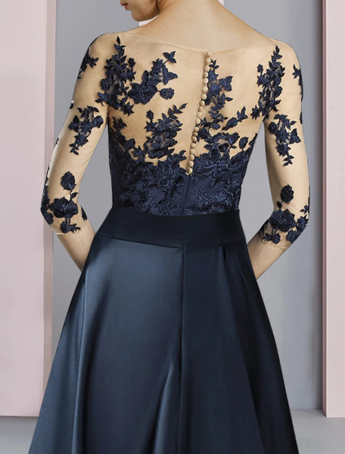 Sheath / Column Mother of the Bride Dress Wedding Guest Elegant Party Scoop Neck Ankle Length Satin Lace Half Sleeve with Bow(s) Pleats