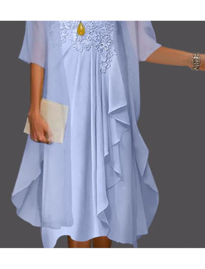 Two Piece A-Line Mother of the Bride Dress Wedding Guest Elegant Scoop Neck Knee Length Chiffon Lace Sleeveless Jacket Dresses
