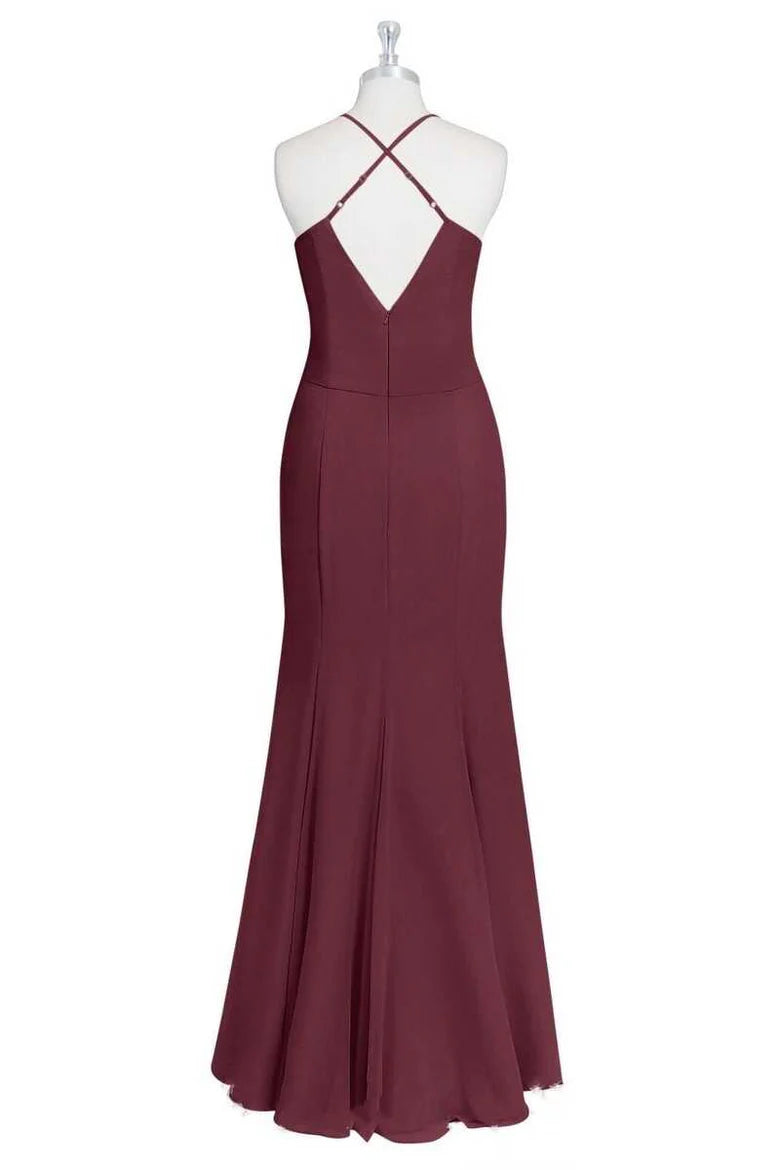 Halter Spaghetti Straps Mermaid Long Bridesmaid Dress