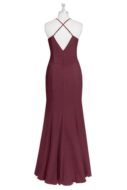 Halter Spaghetti Straps Mermaid Long Bridesmaid Dress
