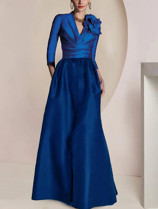 A-Line Mermaid / Trumpet Sheath / Column Mother of the Bride Dress Elegant Vintage Party Jewel Neck V Neck Floor Length Chiffon 3/4 Length Sleeve Half Sleeve with