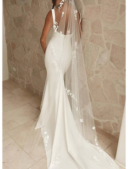 Wedding Dresses Sheath Column Camisole Spaghetti Strap Court Train Satin Bridal Gowns With Beading Solid Color