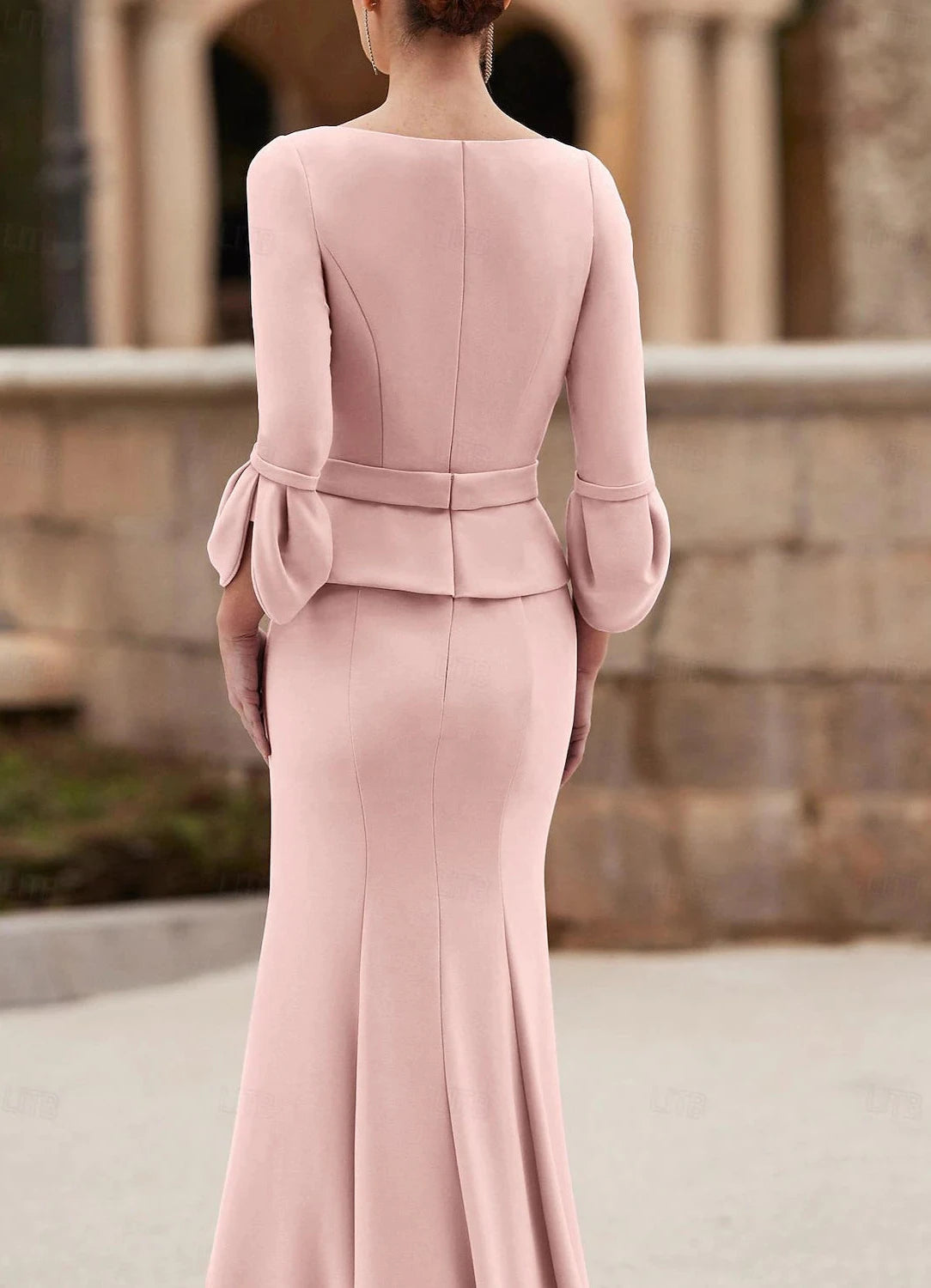 Mermaid / Trumpet Mother of the Bride Dress Wedding Guest Elegant Jewel Neck Floor Length Chiffon Crepe 3/4 Length Sleeve with