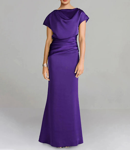 Sheath / Column Dress Mother of the Bride Dress Formal Elegant Off Shoulder Floor Length Satin Short Sleeve with
