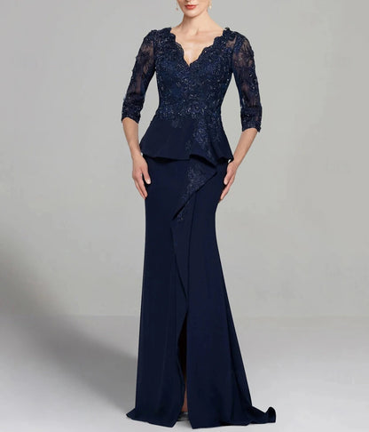 Sheath / Column Dress Mother of the Bride Dress Elegant V Neck Floor Length Stretch Chiffon 3/4 Length Sleeve with