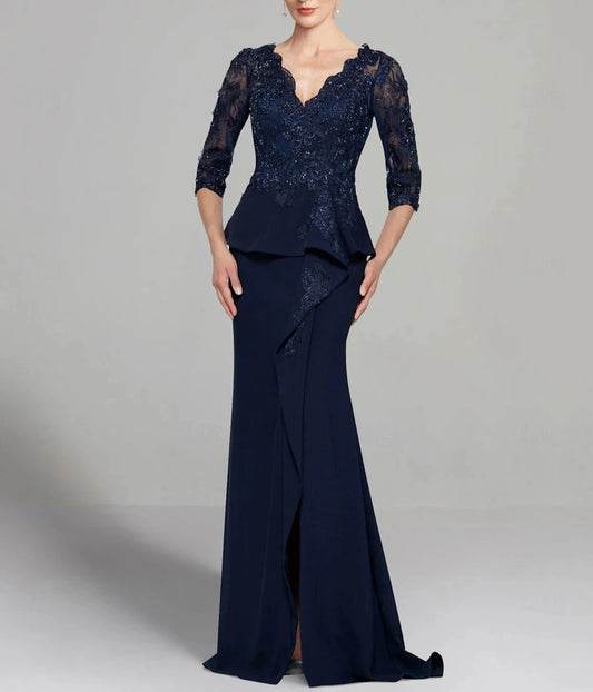 Sheath / Column Dress Mother of the Bride Dress Elegant V Neck Floor Length Stretch Chiffon 3/4 Length Sleeve with