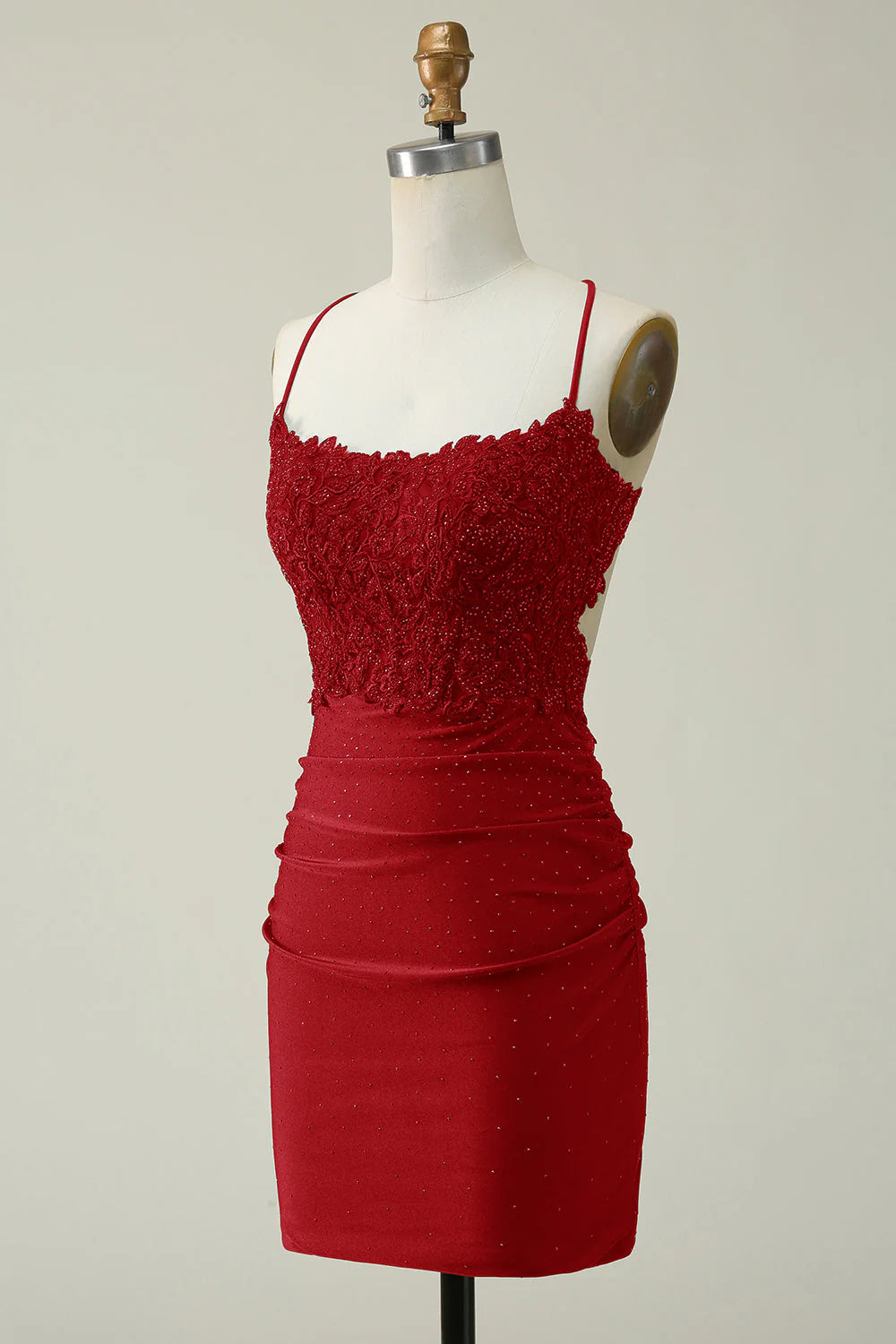 Dark Red Sheath Spaghetti Straps Short Homecoming Dress