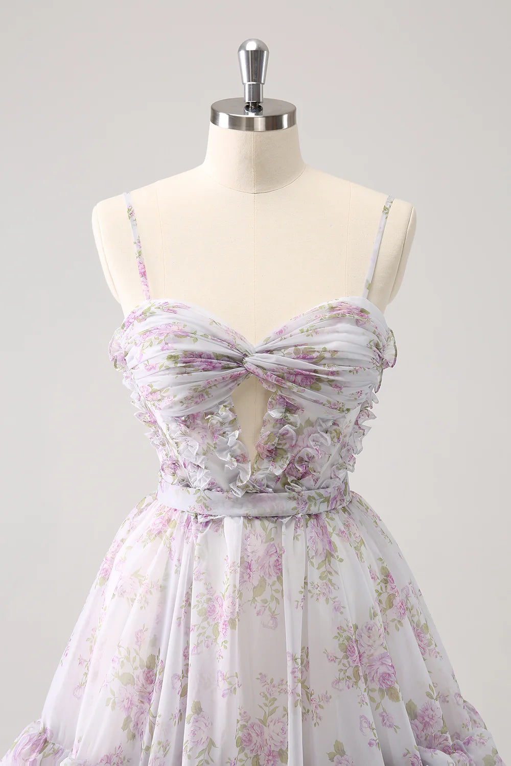 Lilac A Line Cut Out Tiered Print Floral Homecoming Dress