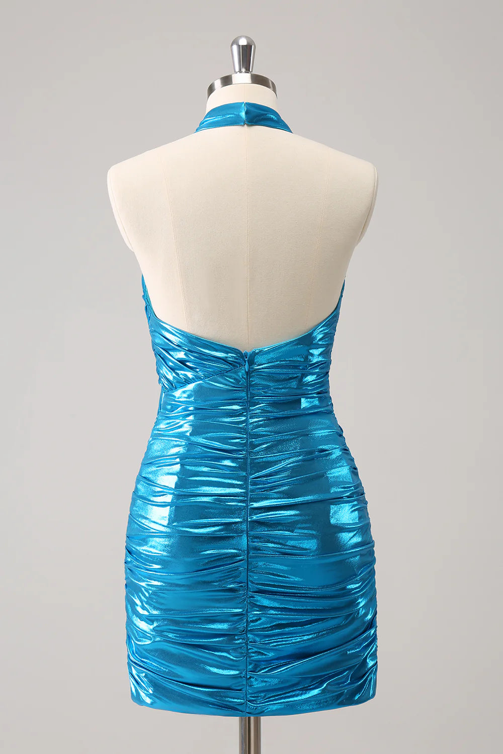 Stylish Bodycon Halter Pleated Corset Metallic Homecoming Dress