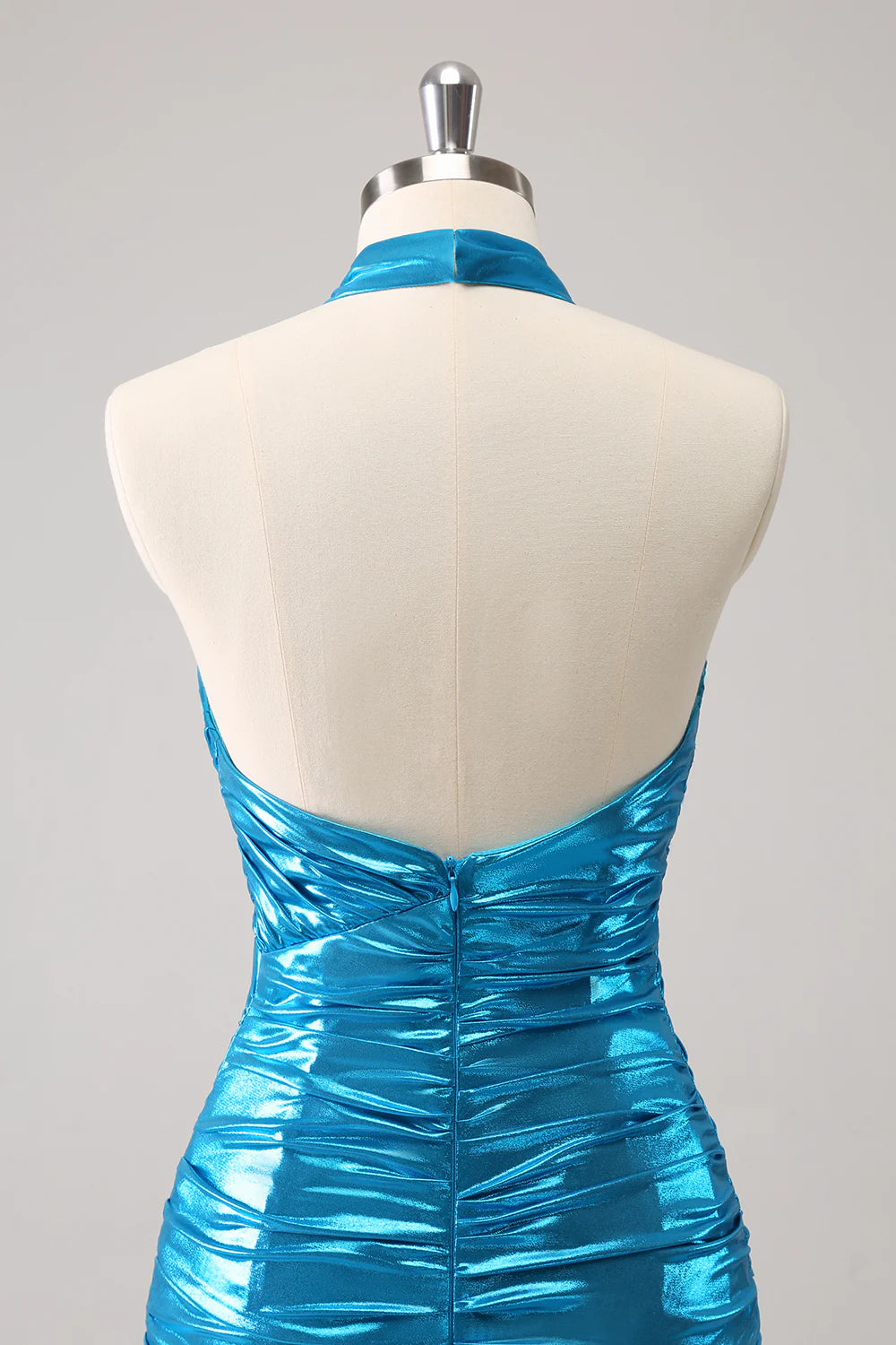 Stylish Bodycon Halter Pleated Corset Metallic Homecoming Dress