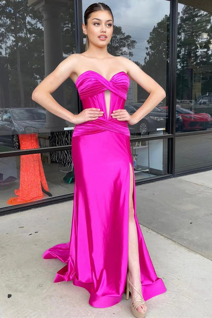 Strapless Keyhole Mermaid Long Dress with Slit