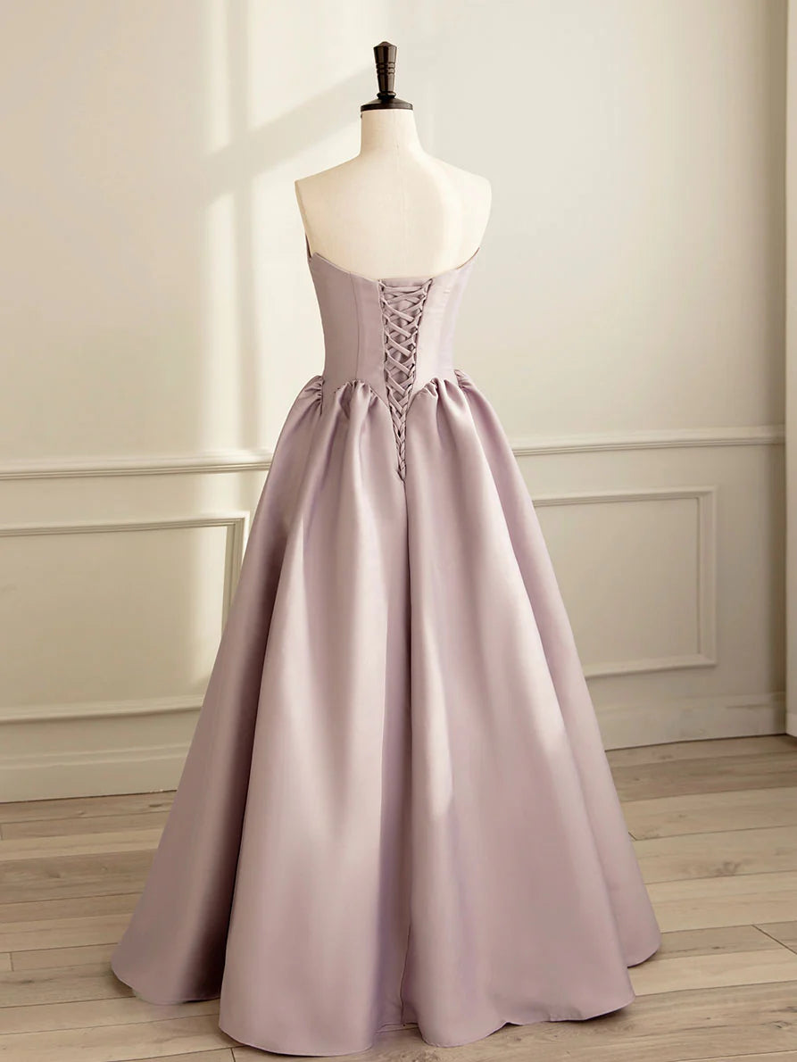 Simple A-line Satin Pink Long Prom Dress Formal Evening Dress