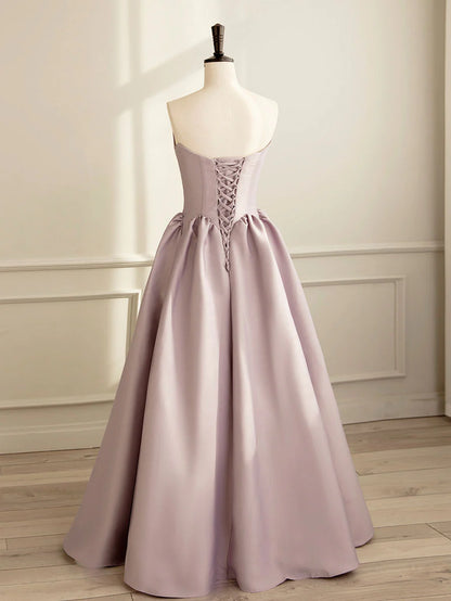 Simple A-line Satin Pink Long Prom Dress Formal Evening Dress