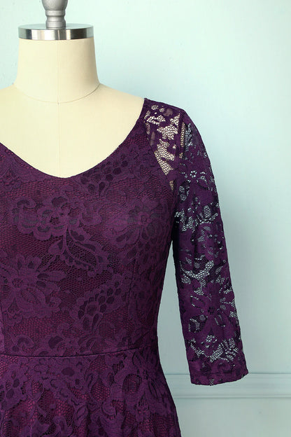 Elegant high-end grape lace midi formal party wedding guest dress