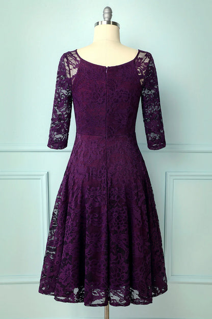Elegant high-end grape lace midi formal party wedding guest dress