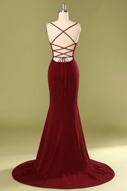Burgundy V-neck Cocktail Ball Evening Dress