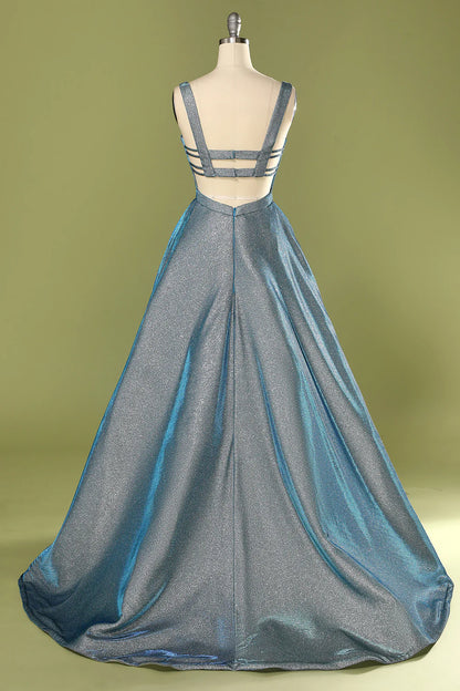 Bright blue elegant sexy backless ball dress