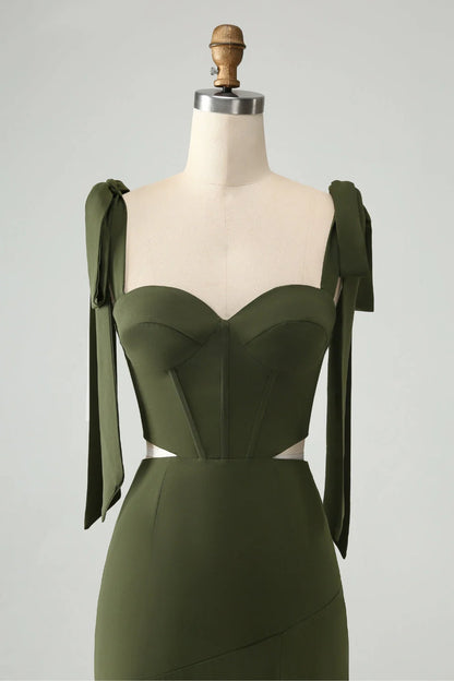 A Line Spaghetti Straps Floor Length Dress with Slit