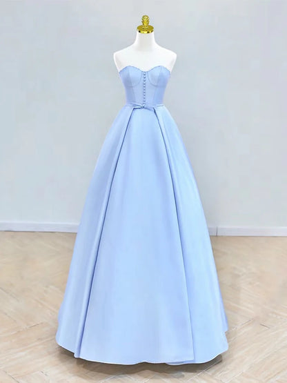 A-Line Sweetheart Neck Satin Blue Long Evening Dress Blue Long Formal Dress