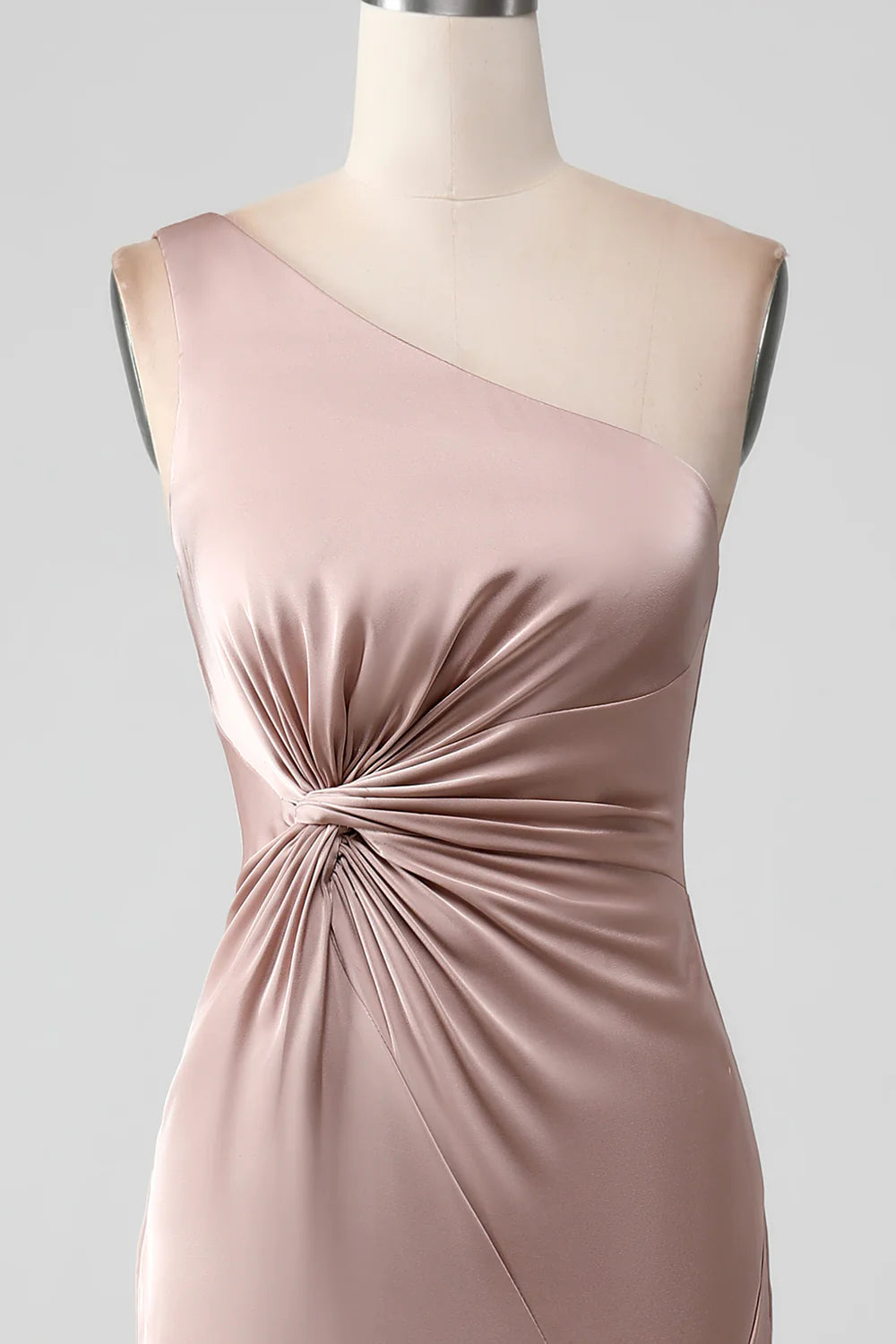 Mermaid One Shoulder Pleated Satin Bridesmaid Dress With Slit