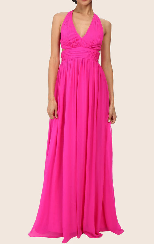OKBBN V-neck Chiffon Long Ball Dress with Strap