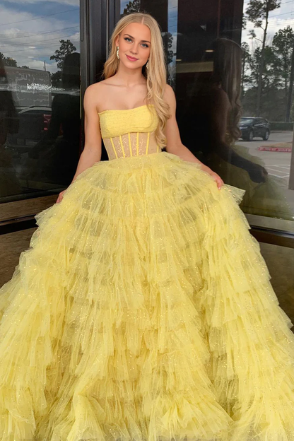 OKBBN A-line off shoulder sequin sheer long ball gown