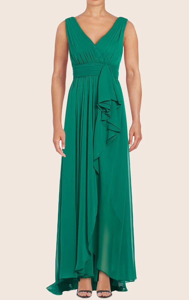 OKBBN Elegant Strap V-neck Chiffon Long Ball Dress