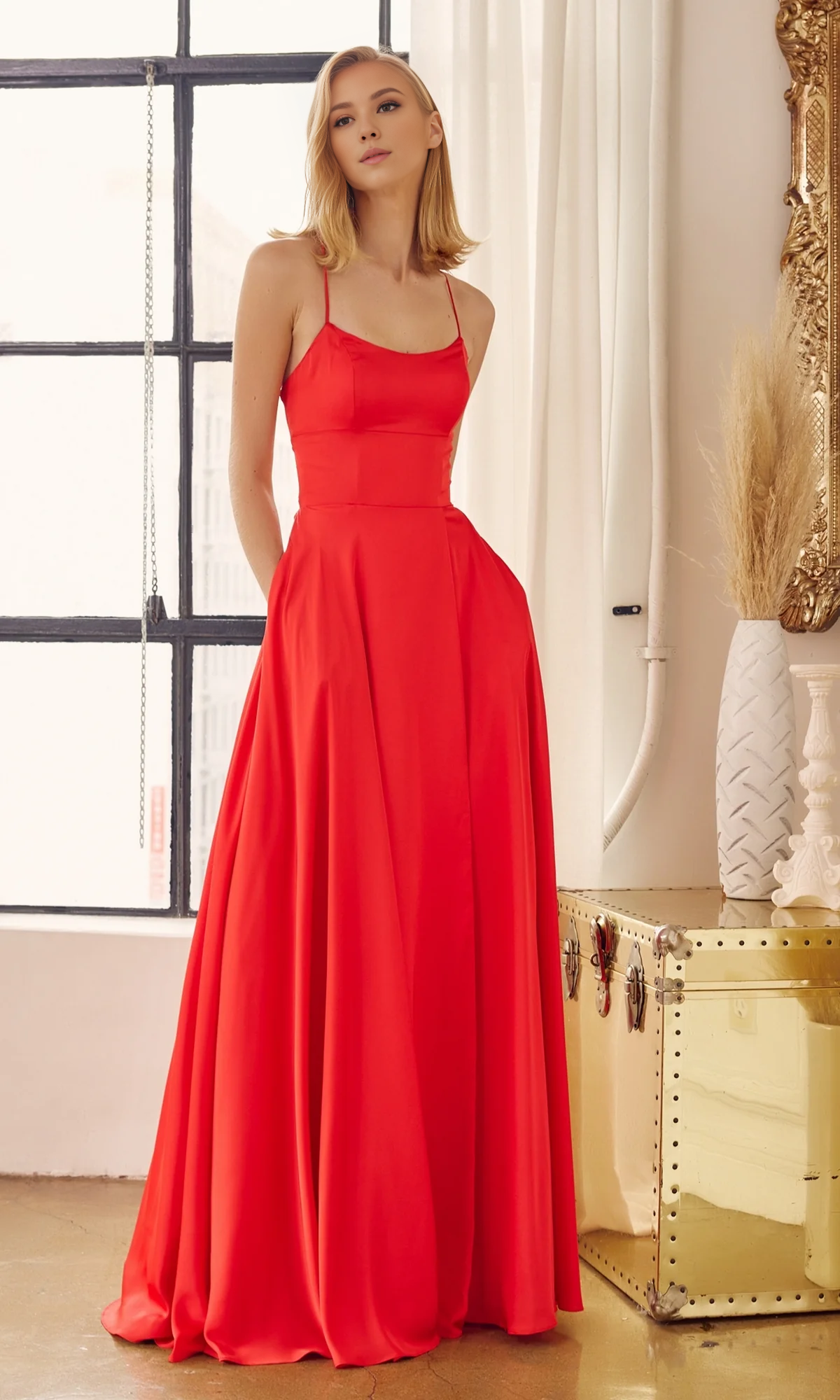 OKBBN Elegant Back Strap Simple Long A-line Ball Dress