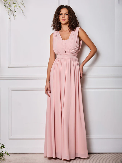 OKBBN elegant chiffon sleeveless backless bridesmaid dress